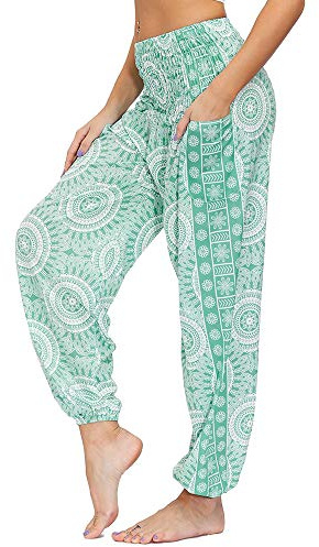 Nuofengkudu Damen Hippie Haremshosen mit Taschen Yogahosen