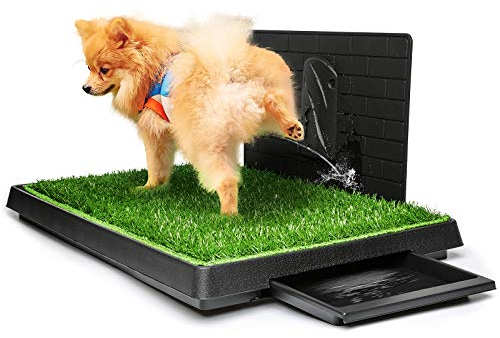 Hompet Hundetoilette mit Tablett Hundeklo für Kleine Hunde Rasenmatte Töpfchen Trainingsunterlage mit Urin Trennwand, Indoor Hundetoilette Balkon Ideal Welpentoilette für Kleine Großer Hunde (76×51cm)