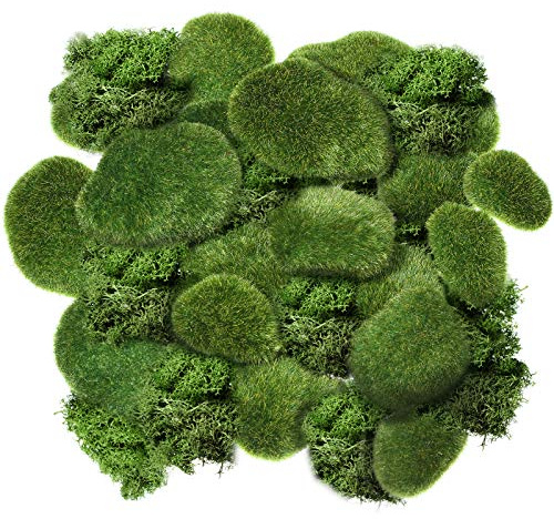 Chuangdi 20 Pcs Artificial Moss Rock Assorted Sized Decorative Faux Green Stones Green Moss Balls Decor for Floral Arrangements and Crafting Gardens