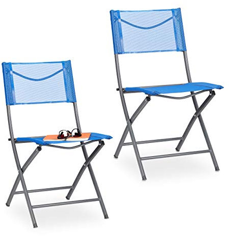 Relaxdays Gartenstuhl 2er Set, Klappstuhl für Garten, Balkon, Terrasse, Metall Campingstuhl bis 120 kg, wetterfest, blau