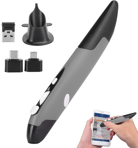Agatige USB Wireless Optical Pen, Computer Stylus PC Parts Wireless 2.4G Mouse Pen‑Type Personalized Innovative Vertical USB Computer Stylus for PC Laptop Mac Notebook Left Right Handed (Gray)