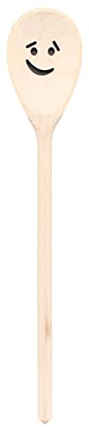 teemando®, Kochlöffel aus Holz mit Motiv Smiley 4, extra stabil, Naturprodukt: handgefertigt, unbehandelt, Rührlöffel aus Buche, oval 30 cm, das besondere Geschenk
