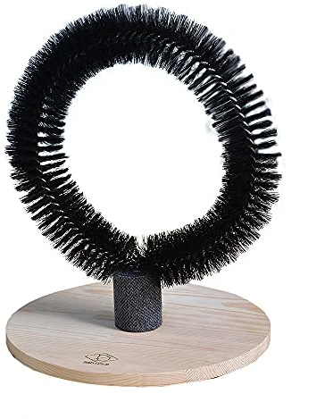 D&D Home, Mila Massagebürste, elegant, 360 Grad, 29 x 29 x 36 cm, Schwarz, Massive Birke, Schwarze Borsten, niederländisches Design, zum Bürsten von Fell und Drüsen