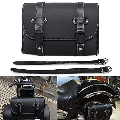 APEBAZY Motorrad Satteltasche - Schwarzes PU Leder Motorrad Lenker Werkzeugtasche Wasserdichtes Reisegepäck Seitentasche Universal Hecktaschentasche mit 2 Befestigungsgurten