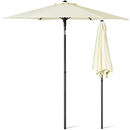 SUNMER Sonnenschirm 2 m Gartenschirm Sonnenschutz Push Up mit Neigung | Wasserabweisendes Polyester UV 30+, Stangenbreite 32 mm, elfenbeinfarben, 215x196 centimeters