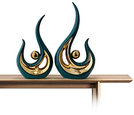 LGYKUMEG Stilvolle Skulptur Aus Keramik,Home Deko Wohnzimmer Modern Abstrakte Skulptur Deko, Dekoration Schlafzimmer Tischdekoration Büro Skulpturen Und Statuen,Grün,2pcs