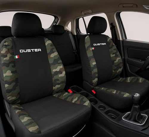 Auto Accessori Lupex - Sitzbezüge für Autositz, kompatibel Autositzbezüge für Duster, schwarz Camouflage Grün, Made in Italy, Set Sitzbezüge für Vorder- und Rücksitze, Polyester-Gewebe