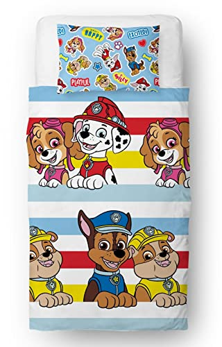 Paw Patrol Character World Brands - Juego de Funda de edredón para Cama Individual, diseño de Cachorro, Reversible, 2 Caras, Incluye Funda de Almohada a Juego, Juego de Cama Individual