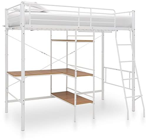 INLIFE Etagenbett mit Tischrahmen Weiß Metall 90x200 cm