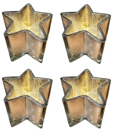 schenken-24 4X Adventskranz Teelichthalter Silberner Stern