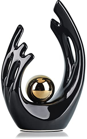 LCCCK 24.1 cm H Schwarz Ästhetische Raumdekoration Akzent, TV-Ständer Funky Tischdekoration schwarz, abstrakte Kunst Keramik Statue und Skulptur, dekorative Objekte, Regaldekoration
