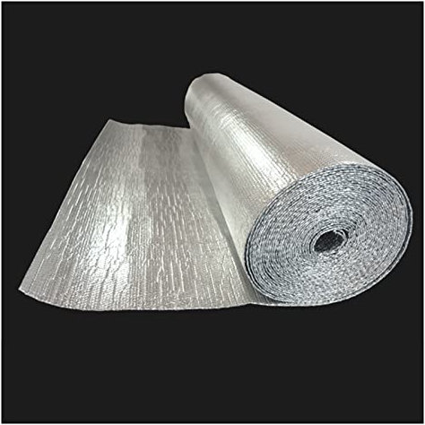 Feuille Aluminisé Double Face,Rouleau D'isolation Réfléchissant la Chaleur,Film Aluminisé Isolation Thermique a Bulles Double Couches,Pour Radiateur Sol Toit Mur Bureau,4mm（thk）,1*10M (10m²)