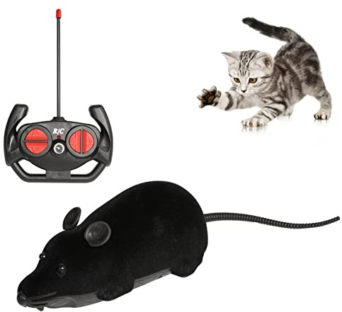 niCWhite Souris télécommandée pour chat, jouet interactif pour chat en mouvement, jouet électronique sans fil RC souris/rat pour animaux de compagnie pour la poursuite et l'exercice (noir)
