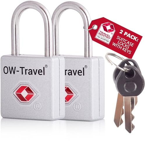 OW-Travel Cadenas Clé Valise Avion, Petit Cadenas TSA à Clé Argent 2 Pcs | Cadenas TSA valise avion pour bagages, casiers, sacs à dos, camping, mini cadenas valise clé antivol pour voyage avion USA