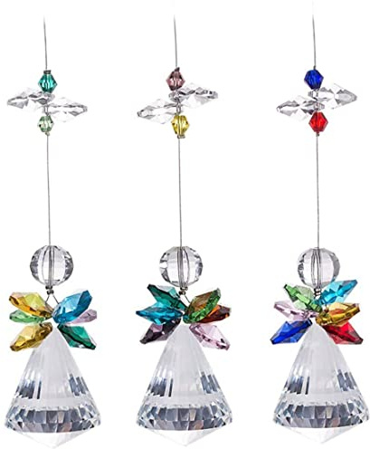 3PCS Crystal Angel Suncatchers Rainbow Window Suncatcher Hanging Prisms Pendant for Home Office Garden Decorations