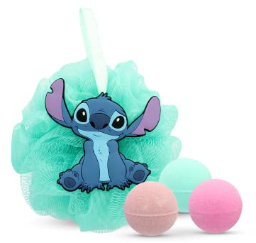 DISNEY – Coffret Bain Stitch – 3 Boules Effervescentes Parfumées + Fleur De Douche Silicone 3D – Mousse Douce Et Couleurs Magiques – Enfant Dès 3 Ans – Produit Officiel Lilo & Stitch
