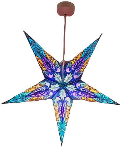 YEPSIO Pantalla de lámpara de techo con diseño de estrella de papel, grande, 60 cm, decoración colgante de estrella para Navidad, boda, decoración del hogar, fiesta, azul brillante PB 001Y