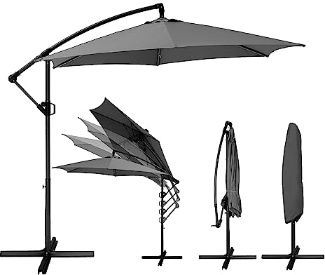 Deuline® ALU Ø300 cm 360 Grad drehbare Ampelschirm Sonnenschirm mit Schutzhülle und Ständer UV-Schutz Wasserabweisende Bespannung Gartenschirm Marktschirm Mallorca-Elite 521815