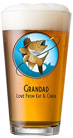 ukgiftstoreonline Personalised Fishing Theme Birthday Beer Glass Sports Gift