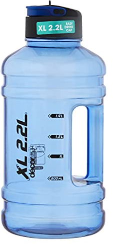 Décor Chugger XXL 2.2L Sports Bottle – Leakproof, Dishwasher Safe, BPA Free, Half Gallon - Large Blue Drinking Bottle with Handle, Graduation Lines for Gym, Fitness, Hydration Tracking.