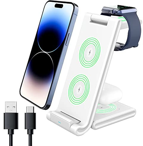 3-in-1 Wireless Charger for Smartphone, Earbuds, Smart Watch – QI Wireless Charging Station for Samsung – 15W foldable Phone Charger Stand docking station - Samsung watch Version