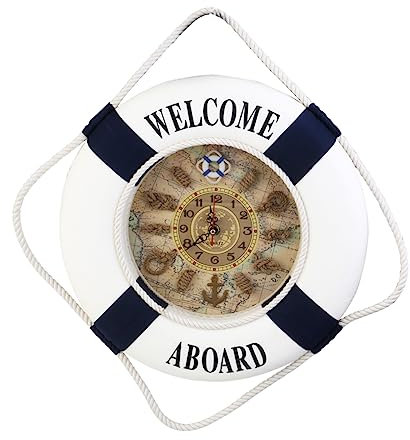 Warmhm Digitaluhr Große Wanduhr Große Digitale Wanduhr Nautisches Willkommensschild - Vintage- Willkommen An Bord Ring Rettungsring Wandbehang Antiker Timer