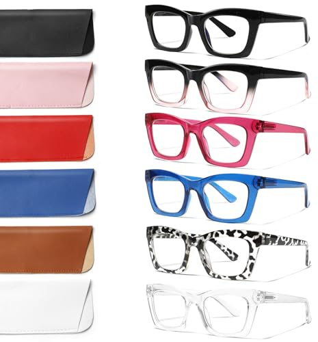 ZOECENT 6 Pack Oprah Style Reading Glasses for Women Blue Light Blocking Computer Square Readers with Spring Hinge (Mix Color, 2.50, x)