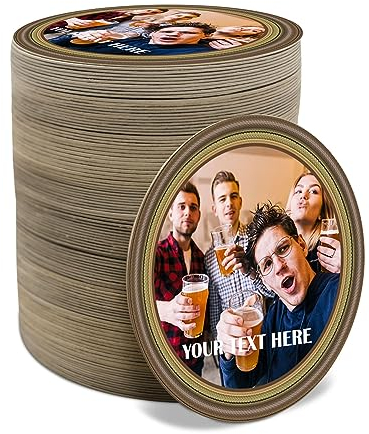 Personalised Beer Mats Photo Coasters Drinks Mats - 96 Pack Round - Home Bar Accessories Man Cave Pub Gifts - Add Photo and Text