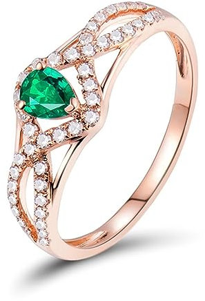 Diamant Ring, Vorsteckring Gold 750 18 Karat Roségold Smaragd 0,3 ct Smaragd In Birnenform mit 0,22 ct Diamanten Damen Schmuck Größe 47 (15.0)