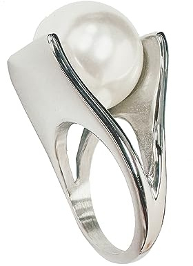 IMINI Exaggerated Pearl Statement Band Ring Stainless Steel Y Shaped Plated 18k Gold Unique Style Big Rings Personalized Finger Comfort Fit Jewelry for Women Girls Fashion Gifts (Silvery, 8)