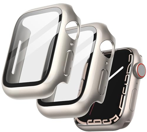 JETech Hülle mit Displayschutz für Apple Watch Series 9 8 7 45 mm, Gesamt Schutzhülle, Eingebaut Gehärtetes Glas Schutzfolie Hoch Empfindlichkeit, 2 Stück (Polarstern)