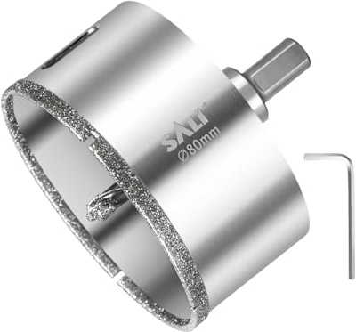 SALI 80 mm Diamantbohrer Lochsäge Mit Zentrierbohrer - Glasbohrer Mit Diamant-Beschichtung 45# Stahl Hohl-Bohrkrone Fliesenbohrer Zum Bohren in Keramik, Porzellan, Glas, Marmor, Schiefer