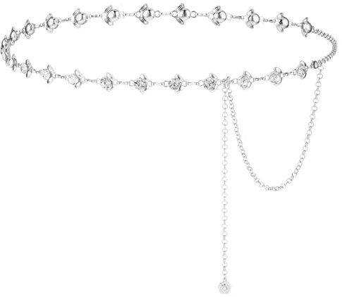 TIESOME Chain Belt for Women, Rhinestone Flower Waist Chain, Adjustable Crystal Waist Belts Bridal Wedding Belt for Dress(Sliver)