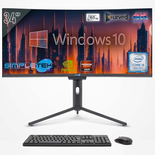 SIMPLETEK - All in One PC mit 34 4K Wide Curved Bildschirm | Intel Core i5 Prozessor | Windows 10 Pro | 4GB RAM SSD 240GB | GT710 2GB | Integrierte 2K Webcam