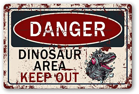 Danger Dinosaurier Area Keep Out Blechschilder, Dinosaurier-Metall-Blechschild, Dinosaurier-Raumdekoration für Jungen, Jurassic Park, Poster, lustige Schilder, 20,3 x 30,5 cm