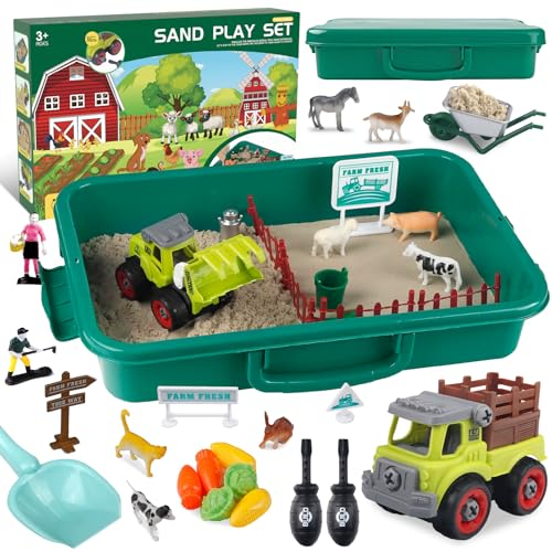 Aliex Magic Play Sand Set Toys for Kids, Farm Animal - All in One Sand Playset No Mess - Sand Art Kits Birthday Christmas Gifts for Boys Girls 3 4 5 6 7 8 Year Old