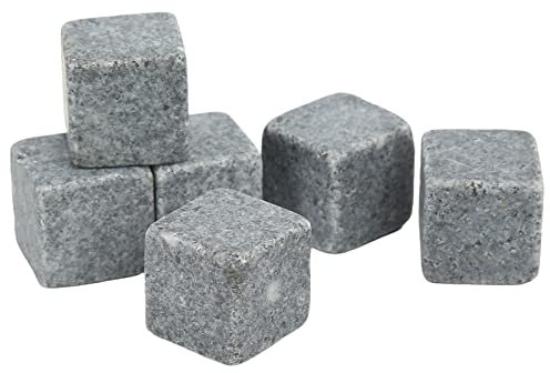 LetCart Whiskey Rocks Whiskey-Steine, 6 Stück, 2 cm, Granit-Eis-Tart-Steine in Flanellbeutel, Whiskey, Gin, Wodka, Kühlsteine, Set