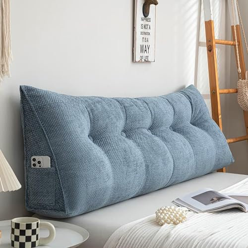 BIRJXVTO Keilkissen Bett Großes Rückenkissen Bett Kopfteil Bequemes Lesekissen für Bett und Sofa 2 in 1 Rückenlehne und Kopfkissen Couchkissen,Blau,100x20x50CM