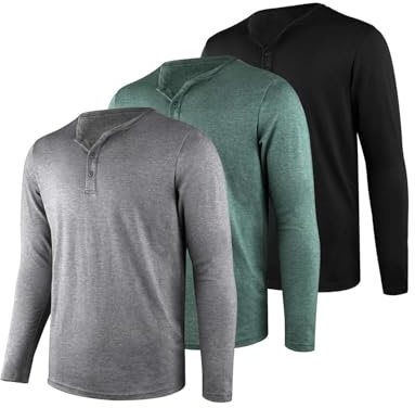 Liloak Henley T Shirt Mens 3 Pack,4 Pack Short Sleeve Henley Shirt,3 Button Tee Shirts Multipack