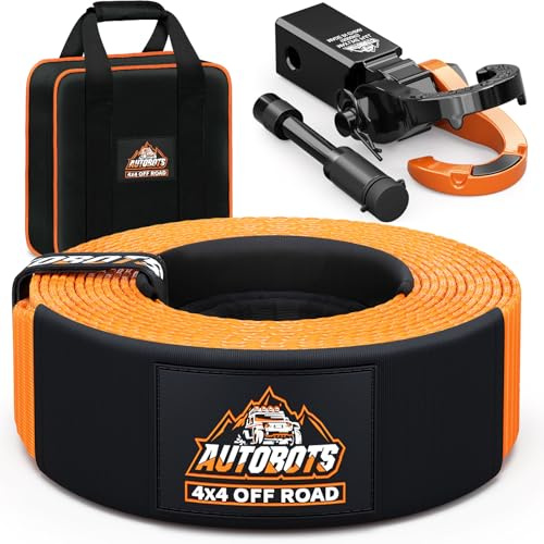 AUTOBOTS Tow Strap Heavy Duty 3 x 30 ft (35,000 lbs) with Split Shackle Hitch Receiver Hooks Winch Recovery Rope Towing Strap,Offroad Recovery Kit for Jeep Truck Vehicle