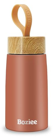 Boziee Petite bouteille isotherme, 250 ml, pour boissons chaudes et froides, sans BPA, en acier inoxydable, pour l'extérieur, le quotidien, marron et rose