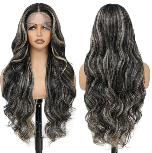 X-Tress Blonde Mixed Perruque Femme Highlight 28 Body Wave Naturelle13x4x1 Lace Front Perruque avec Lace Invisible Raie au Perruque Milieu Naturelle Femme Blend Wig