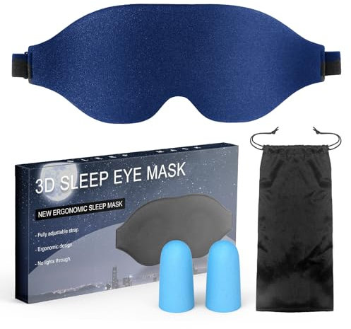 Schlafmaske für Männer Frauen,Zero Eye Pressure 3D Schlafmaske mit konturierter Polsterung Leichte Schlaf Augenmaske mit verstellbarem Gummiband für Reisen (Blau)