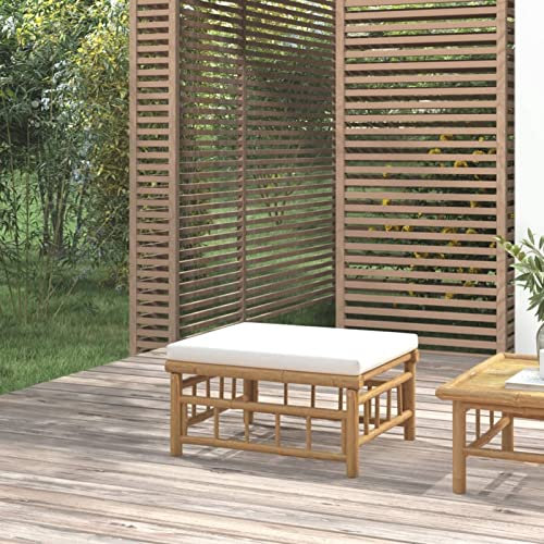 ShGaxin Gartenhocker mit Cremeweißem Kissen, Gartenhocker, Balkon Hocker, Fusshocker Garten, Hocker Garten, Fußhocker Für Sessel, Gartenmöbel Hocker, Bambus