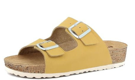 inblu Femme Ciabatte Donna Doppia Fascia E Fibbia Regolabile, Plantare in Vera Pelle Multiprise, Jaune, 37 EU