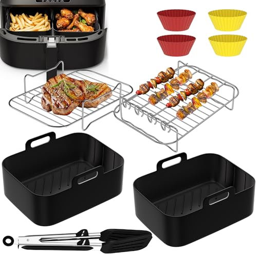Ninja Heißluftfritteuse Zubehör, 13-teiliges Silikonform Airfryer Zubehör für Ninja Foodi Dual Zone AF400EU, AF300EU Und anderen Dual Zone Air Fryer(7,6L–9,5L), BPA-Frei Ninja Airfryer Zubehör