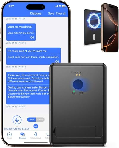 Shiptree KI Sprachübersetzer Gerät, Ultra dünner Magnet übersetzer für Smartphones, Cross App Übersetzung,144 Sprachen, 98% Genauigkeit, Ein Klick Übersetzung und -Aufnahme für Gespräche und Meetings