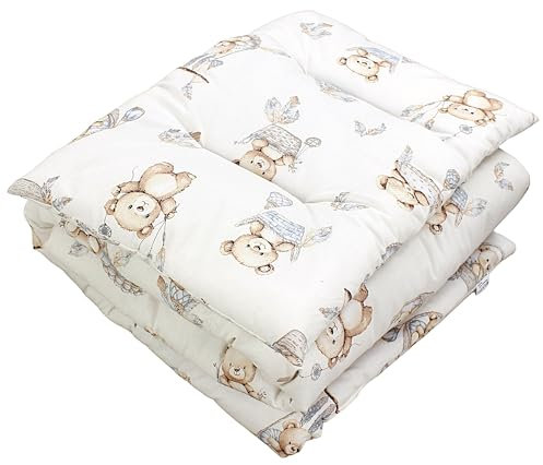 TupTam Set di Piumone Fantasia per Bambini Tutte le Stagioni Cuscino Piatto 2 pz., Orsacchiotti in cesto Beige Ecrù, 135x100 cm