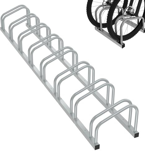 FIVMEN Porte-vélos pour 8 vélos Support de vélo Support à poser au sol et au mur Distance entre les roues de 37 cm Galvanisé Support multiple pour largeur de pneu de 30-65 mm VTT Vélo de course VTT