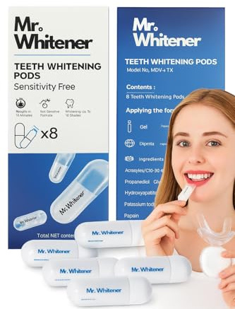 Mr.Whitener Teeth Whitening Refill Kit – 8 Gel Pods (33.6ml) – Peroxide-Free, Vegan, Pap Pro Formula – Fast Acting Tooth Whitener for Sensitive Teeth, LED Teeth Whitening Kit Compatible